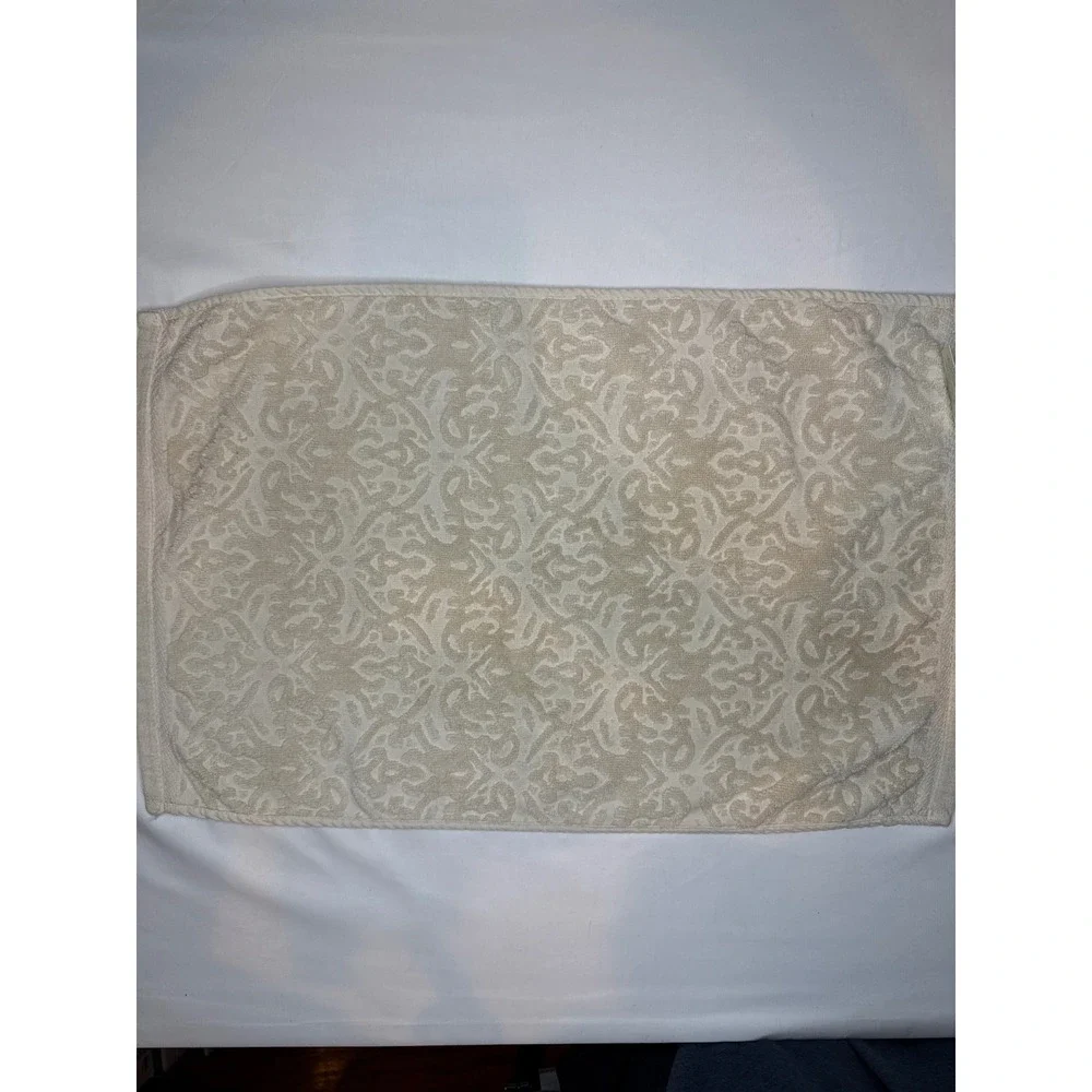 Mallorca Cream Cotton Embossed Damask Bath and Hand Towel Set vintage